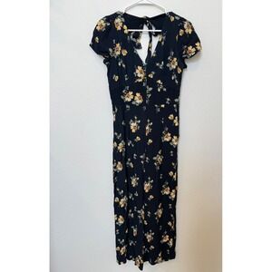 Abercrombie & Fitch Floral Jumpsuit Women's Back Tie V-Neck Short Sleeve XS Navy